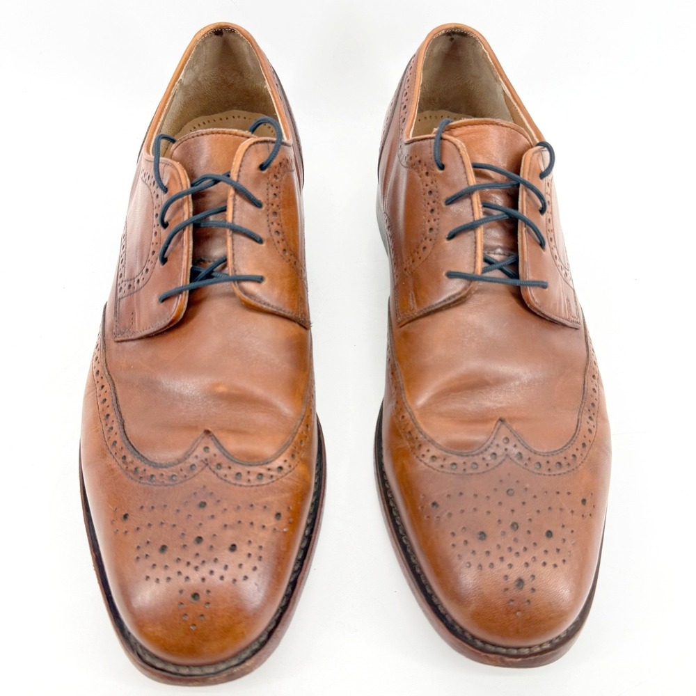 Johnston & Murphy Wingtip Oxford Men 11 Cognac Brogue Leather Dress Shoes - Picture 7 of 9